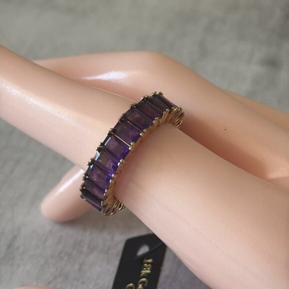 Jewelry - Emerald Cut Band Gold Plated Sterling Silver 925 Gen Amethyst Purple Ring Sz.8
